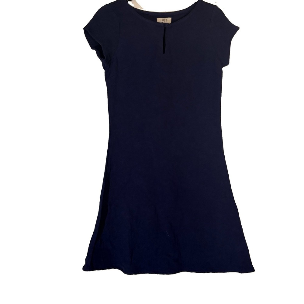 Ann Taylor LOFT L Navy Blue Sleeveless A-Line Dress Capsule Minimalistic Cotton